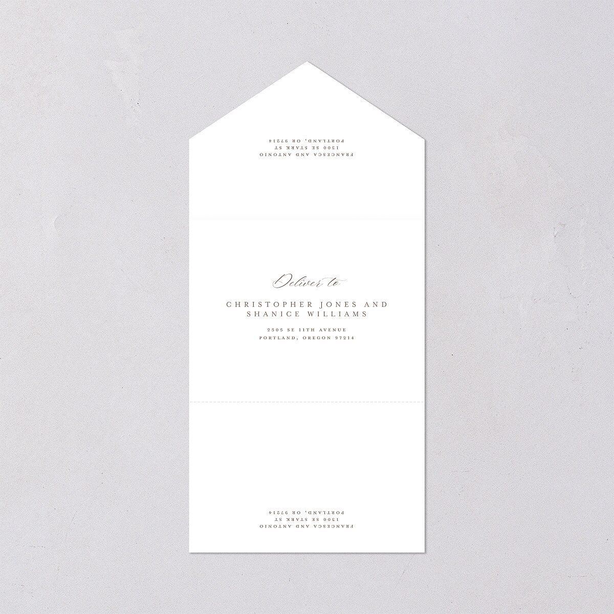 Elegant Italy All-in-One Wedding Invitations Thyme Signature Light Both Recipient and Return Addresses No