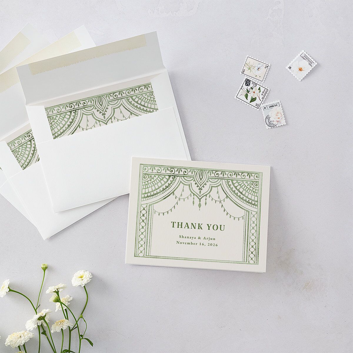 Indian Painted Henna Thank You Cards Scottish Green