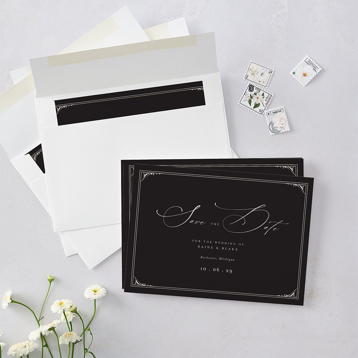 Vintage Gothic Save The Date Cards Licorice Signature smooth Blank No