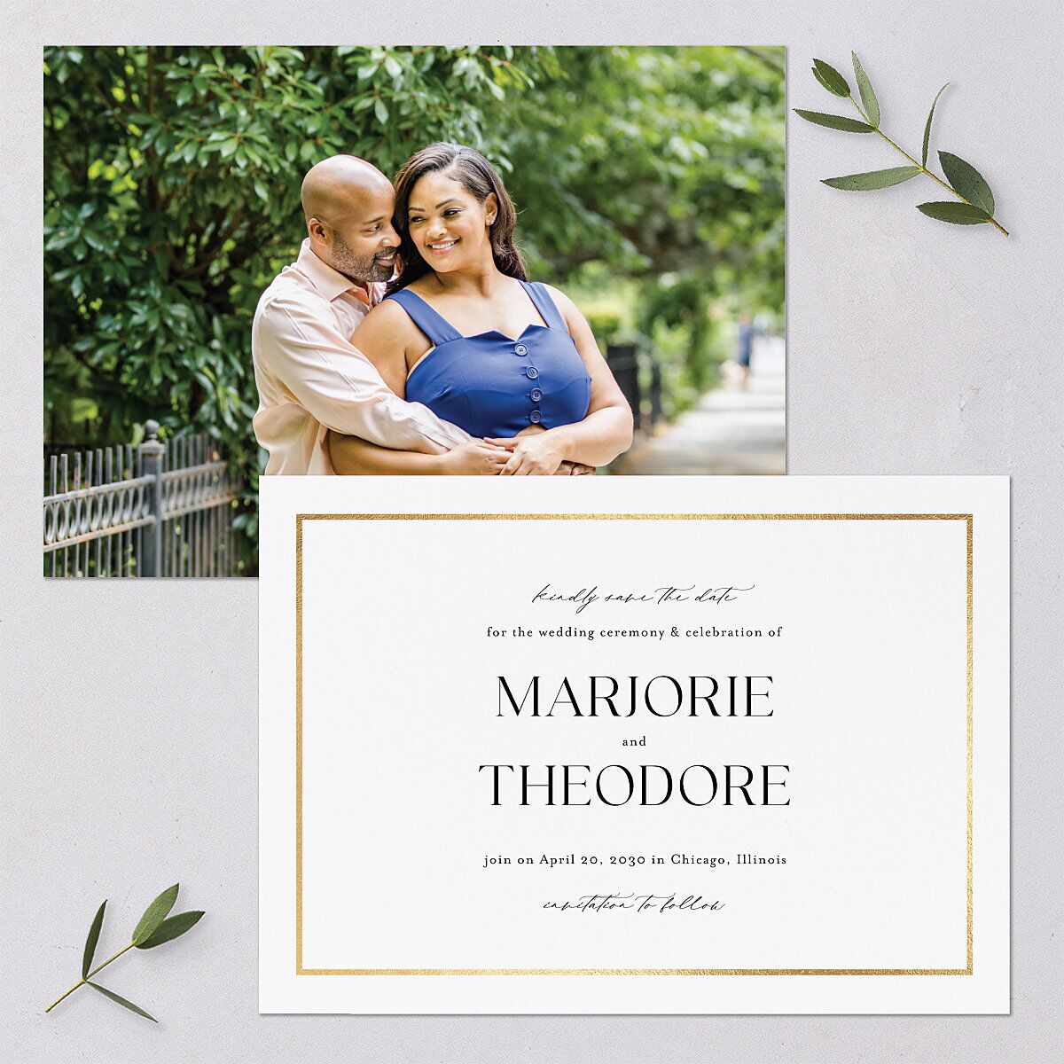 Joyful Union Foil Save The Date Cards Gold Pure White Signature smooth Blank No Standard