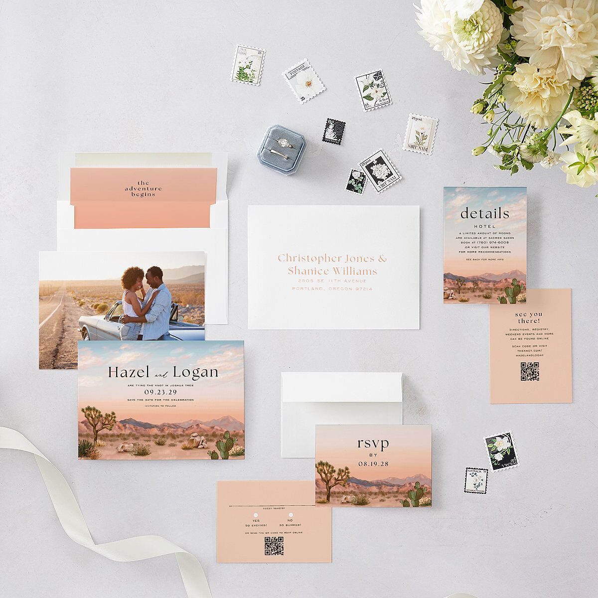 Desert Cactus Save the Date Cards Peach Fuzz Signature smooth Blank No Standard