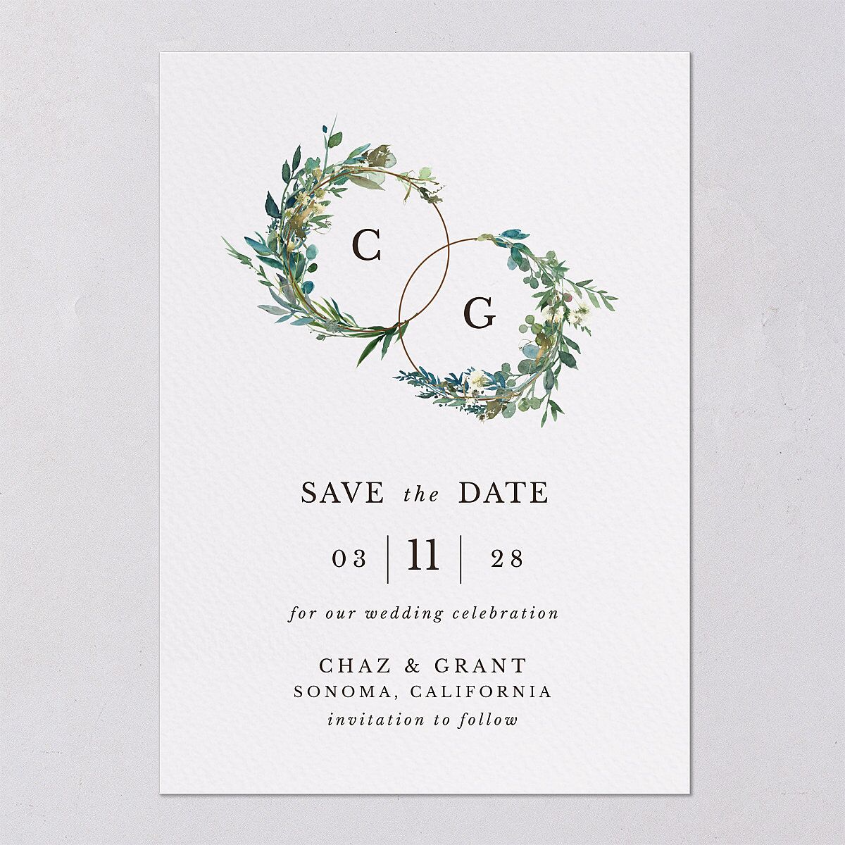 Leafy Hoops Save The Date Cards — view 10