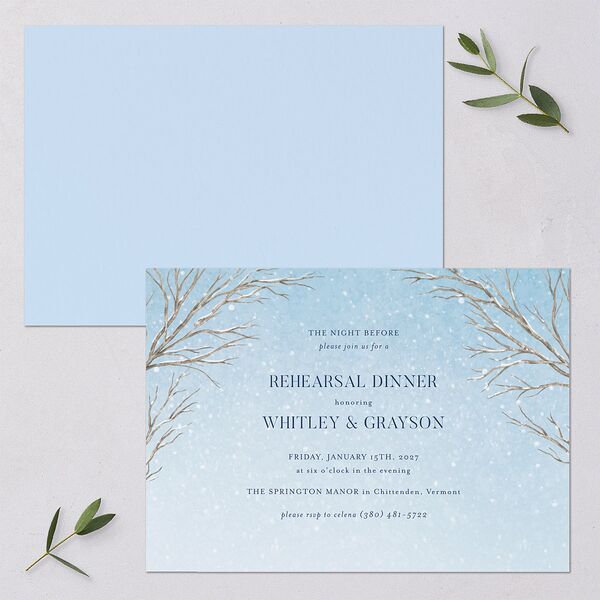 Snowflake Branches Rehearsal Dinner Invitations Baby Blue Signature Blank