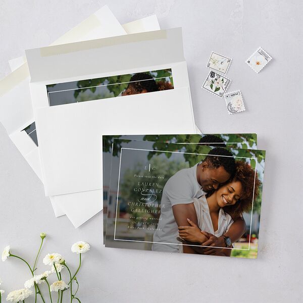 Lasting Frame Save the Date Cards Pure White Signature smooth Blank No Standard