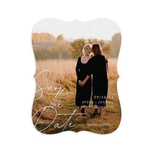 Corner Script Save the Date Petite Cards Copper Signature smooth Blank No Bracket