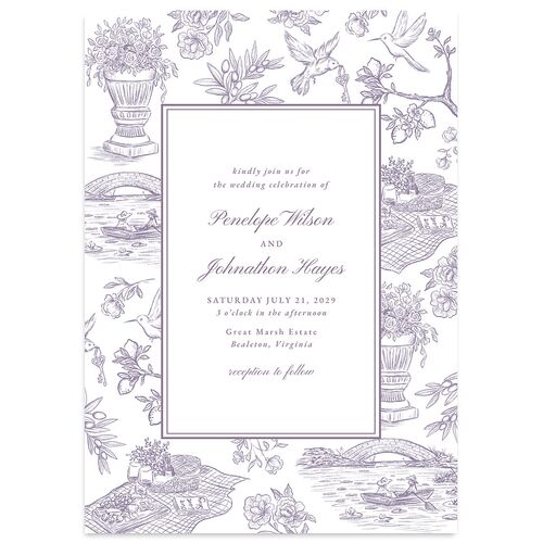 Elegant Italian Toile Wedding Invitations Purple Haze Signature Blank No Standard
