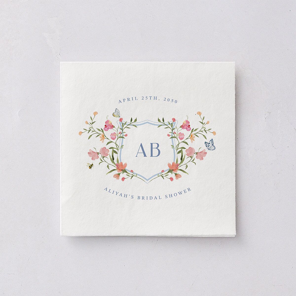 Fairytale Wildflower Crest Bridal Shower Cocktail Napkins Pure White Napkin Uncoined