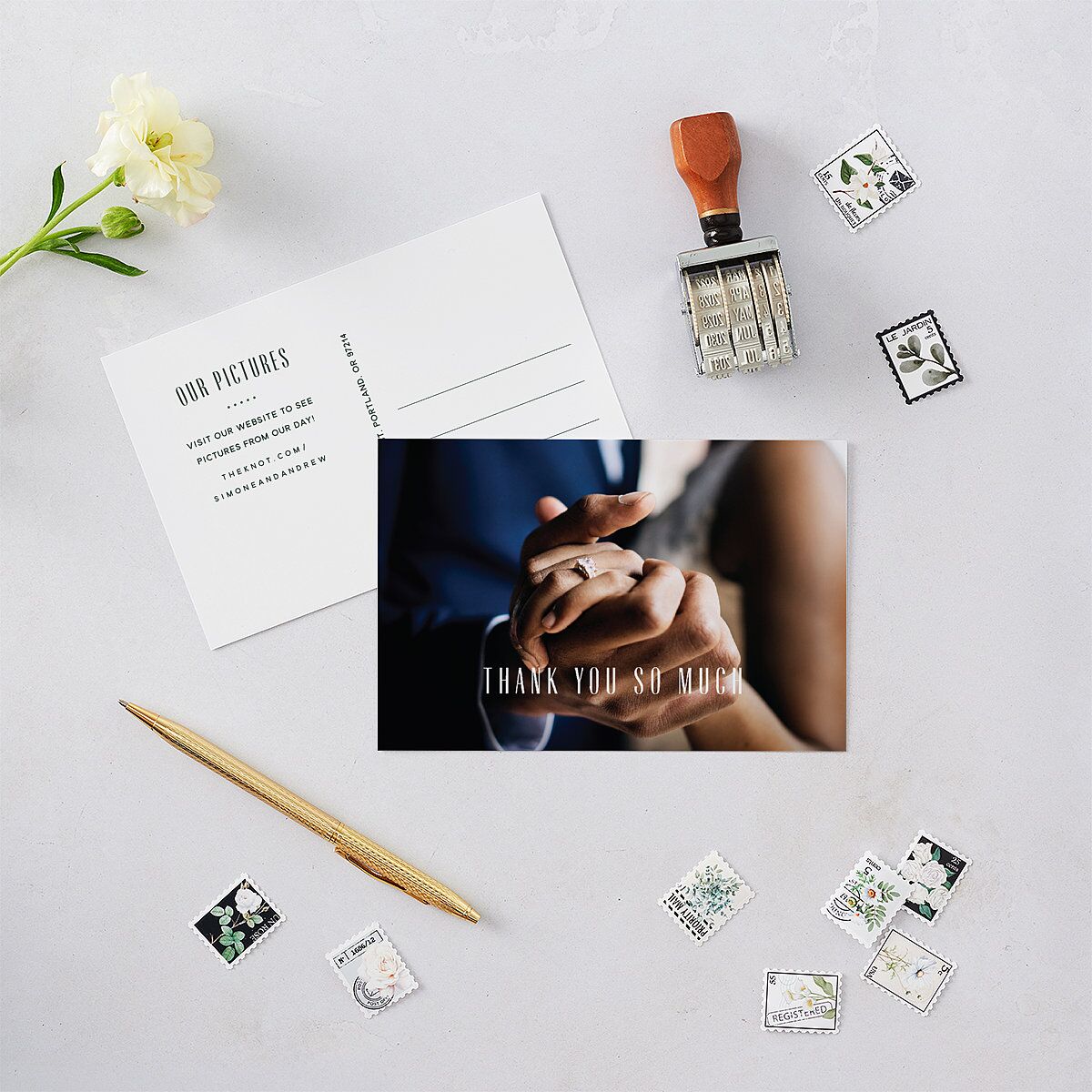 Ornate Elegance Thank You Postcards Dark Emerald