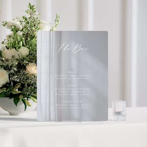 Eucalyptus Frame Mirrored Acrylic Menu Tabletop Sign Small Pure White Tabletop Menu Mirrored Acrylic S Standard