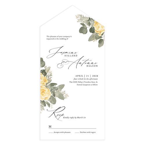 Romantic Roses All-in-One Wedding Invitations Daffodil Signature Light Both Recipient and Return Addresses No