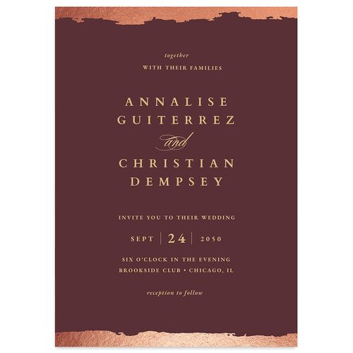 Elegant Edge Wedding Invitations Rose Gold Merlot Signature Blank No Standard