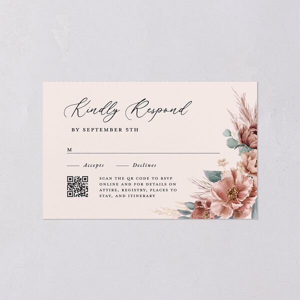 Pampas and Eucalyptus Floral All-in-One Wedding Invitations Desert Rose Signature Light Both Recipient and Return Addresses No