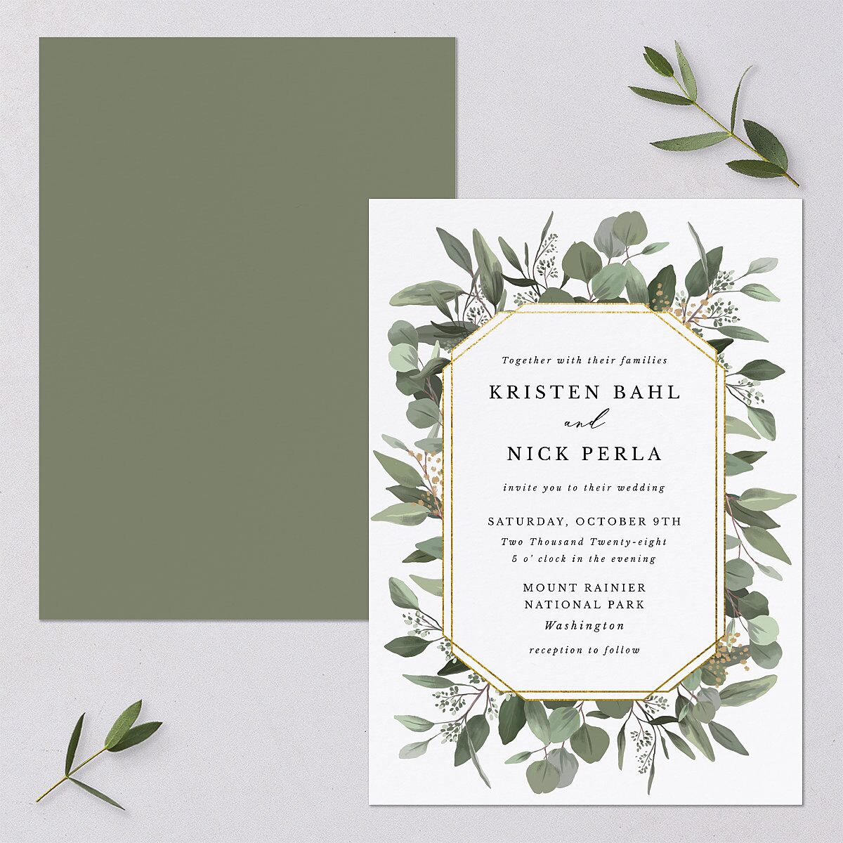 Eucalyptus Frame Wedding Invitations — view 1