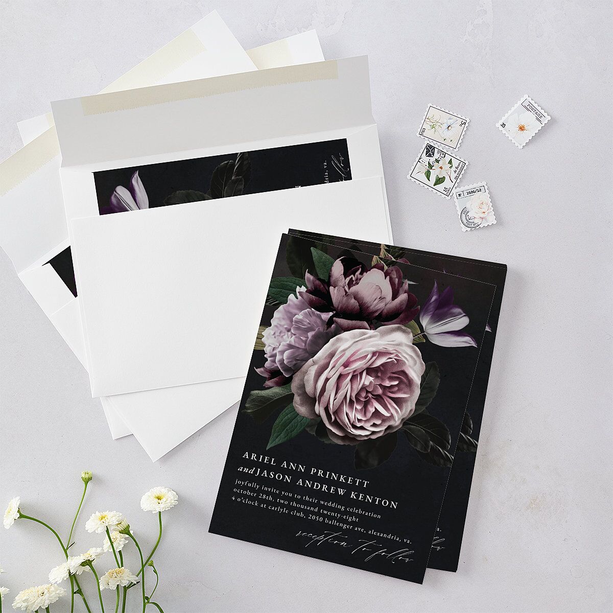 Modern Rose Wedding Invitations Plum Signature Blank No Standard