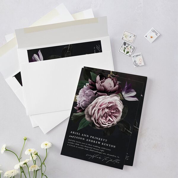 Modern Rose Wedding Invitations Plum Signature Blank No Standard