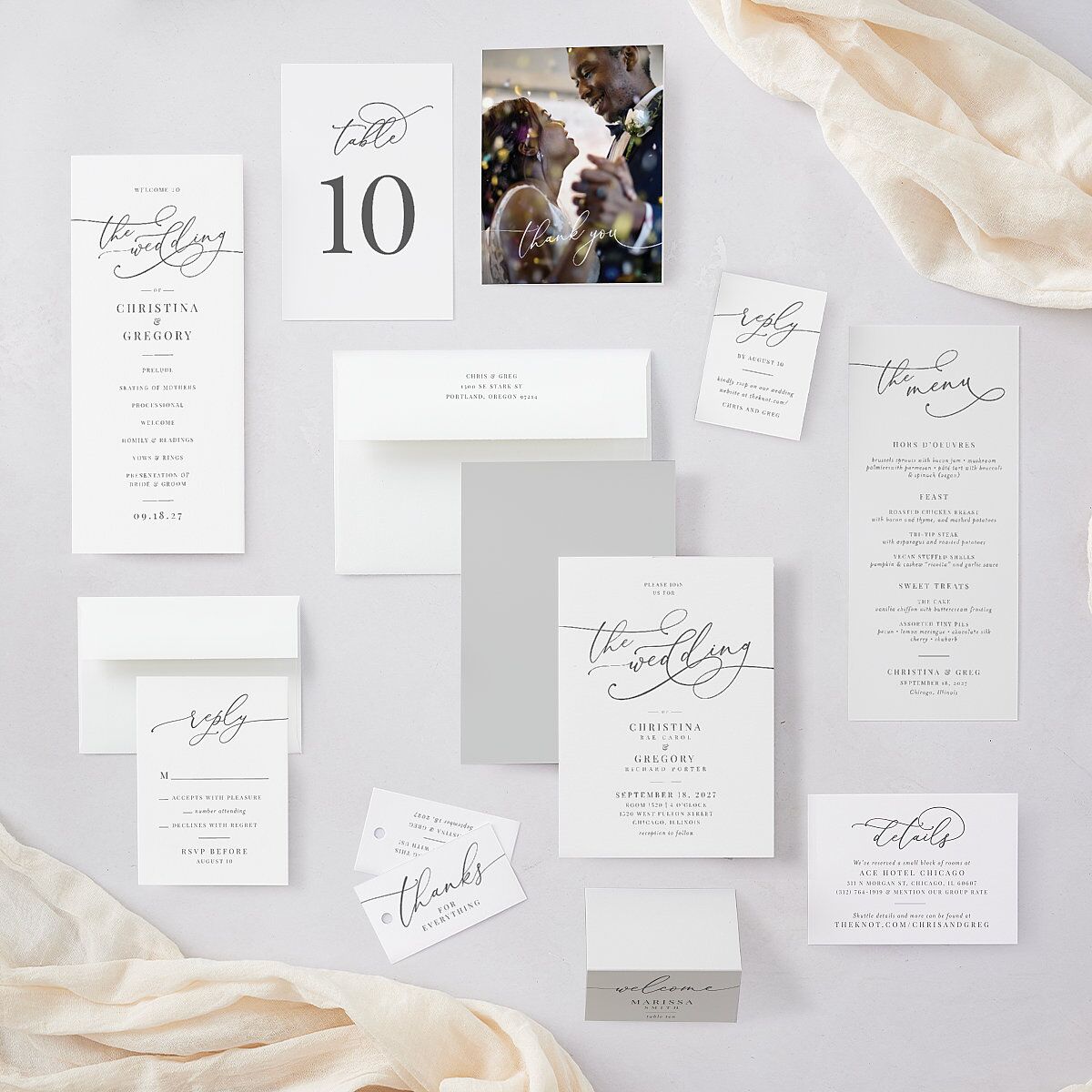 Romantic Calligraphy Wedding Response Cards Silver Signature Standard