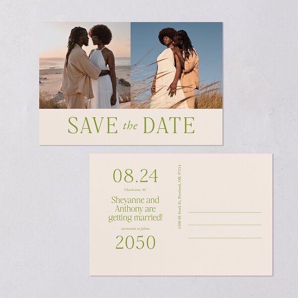 Modern Editorial Wedding Date Save the Date Postcards Meadow