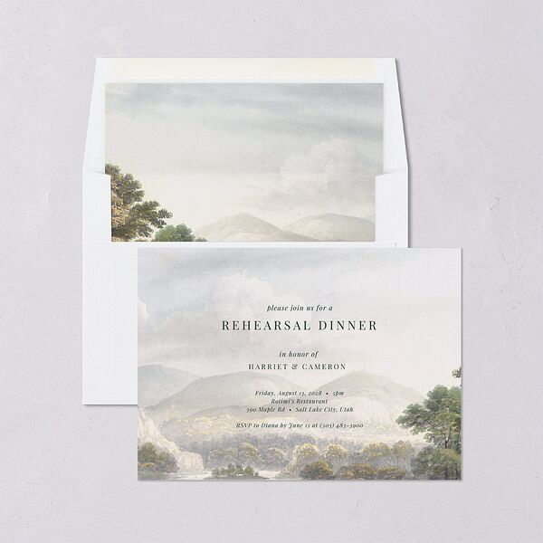Vintage Landscape Rehearsal Dinner Invitations Dark Green Signature Blank