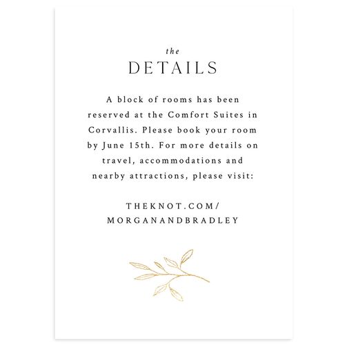 Botanical Accent Foil Wedding Event Detail Cards Pure White Gold Signature Standard