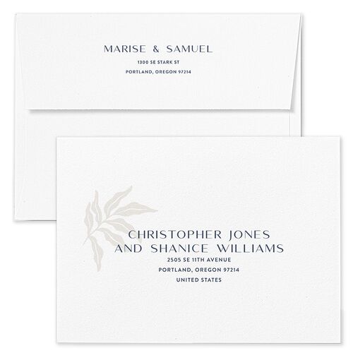 Impressionist Paradise Wedding Invitation Envelopes White Purple Petal Both Recipient and Return Addresses Standard Signature