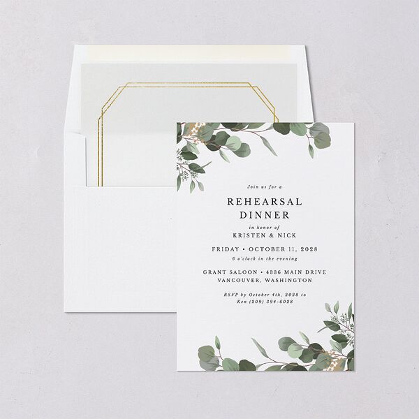 Eucalyptus Frame Rehearsal Dinner Invitations Pure White Signature Blank Standard
