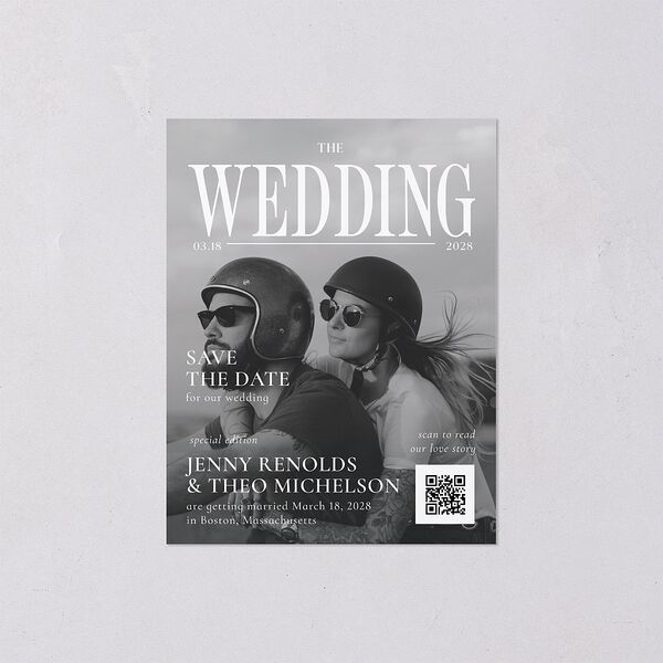 Magazine Cover Save the Date Petite Cards Licorice Signature smooth Blank No Standard