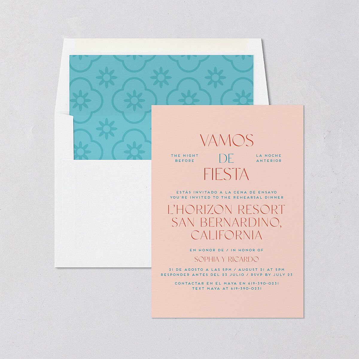 Color del Amor Rehearsal Dinner Invitations Salmon Signature Blank Standard
