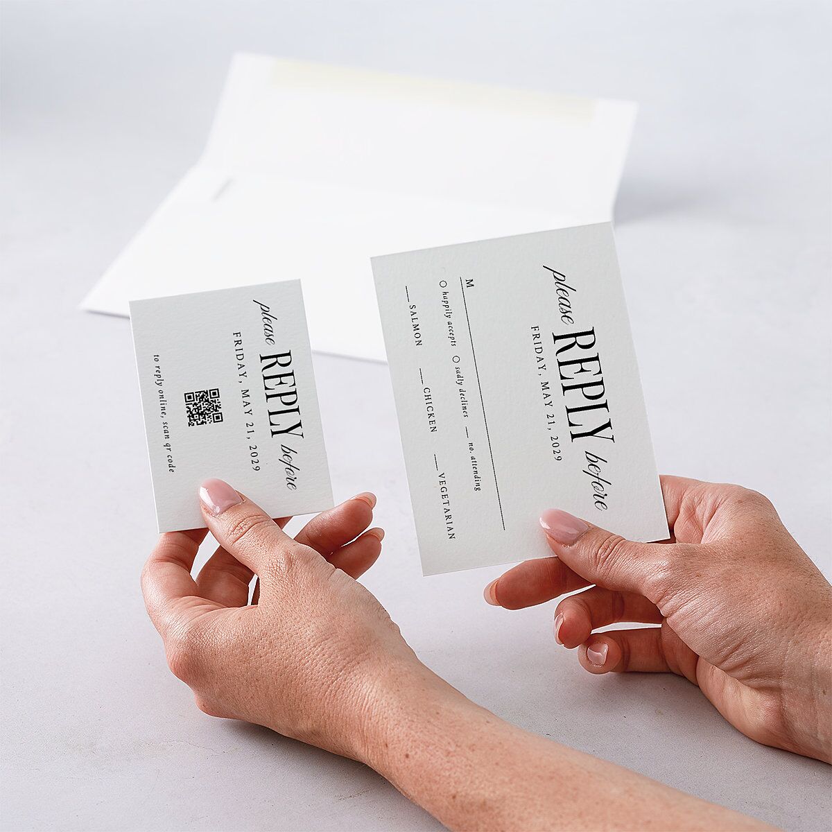 Elegant Wedding Of QR Code RSVP Cards Pure White Signature Standard