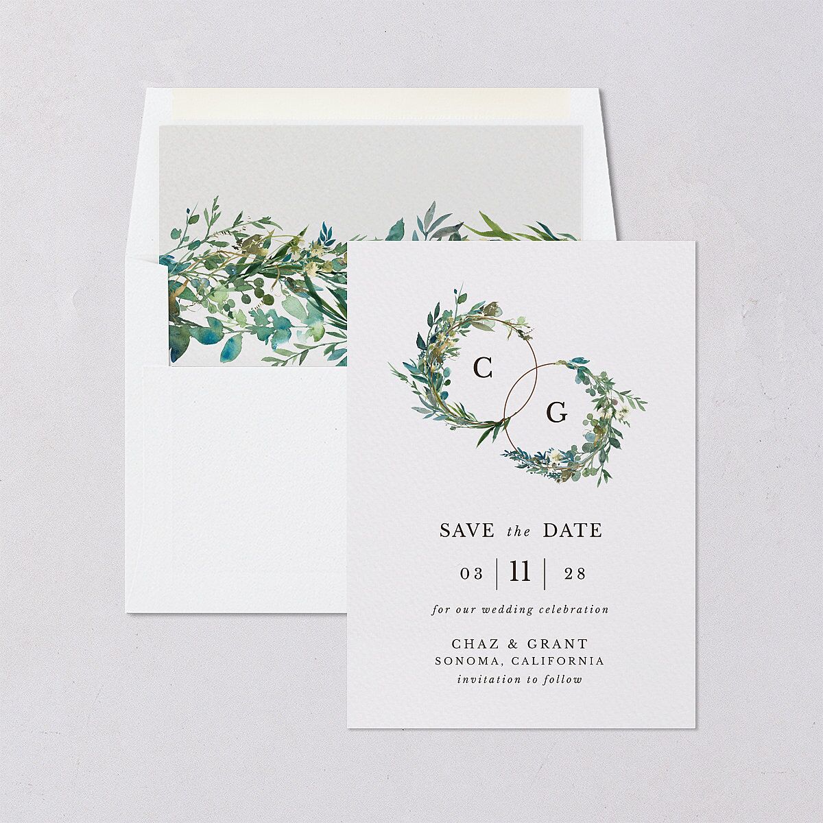 Leafy Hoops Save The Date Cards — view 4