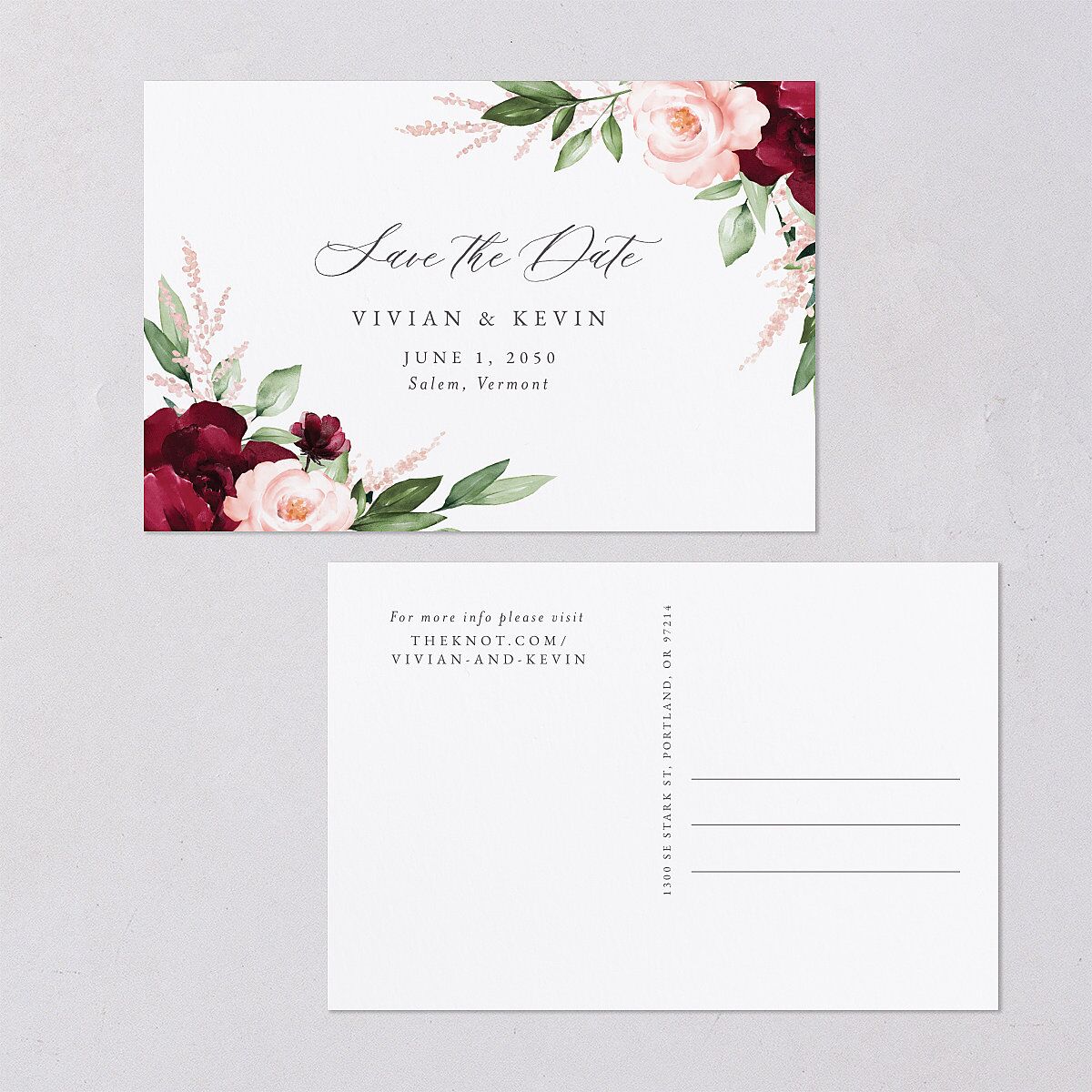 Beloved Floral Save the Date Postcards Dark Berry