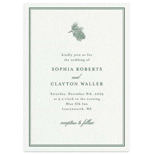 Elegant Winter Pine Cone Wedding Invitations Scottish Green Signature Blank No Standard