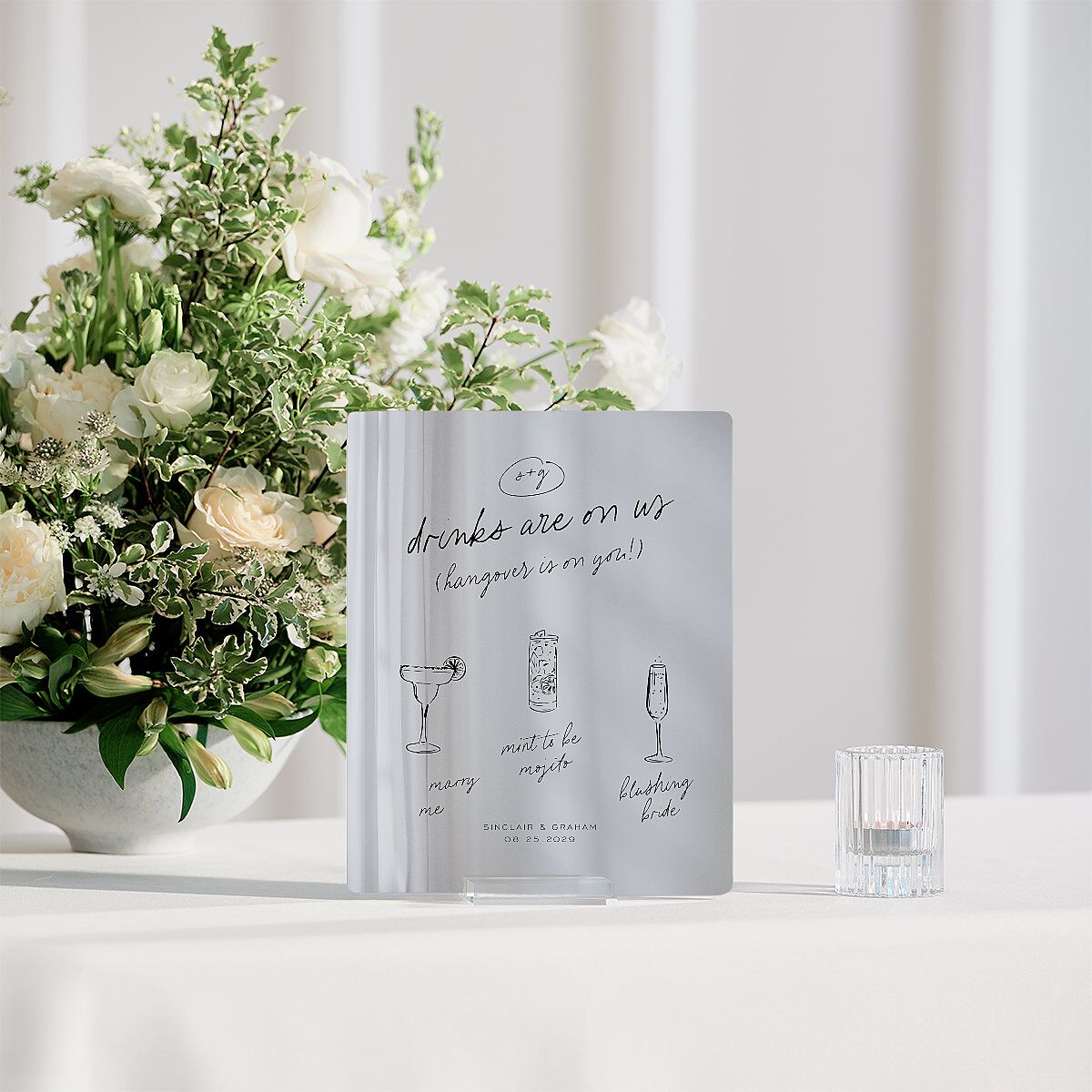 Sunny Day Modern Script Mirrored Acrylic Bar Tabletop Sign X-small Pure White Standard Mirrored Acrylic XS Tabletop Bar