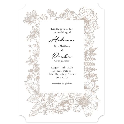 Rustic Botanical Frame Wedding Invitations Pure White Signature Blank No Ticket