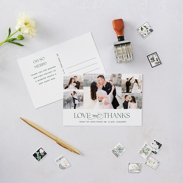 Married and Bright Wedding Gallery Thank You Postcards Emerald