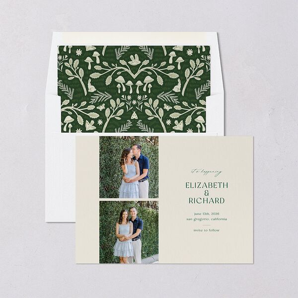 Woodland Whimsy Save the Date Cards Hunter Green Signature smooth Blank No Standard