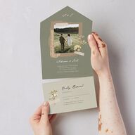 Scrapbook Photo All-in-One Wedding Invitations Thyme Signature Light Both Recipient and Return Addresses No