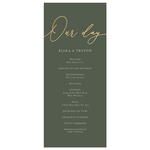 Romantic Photo Wedding Programs Gold Hunter Green Signature