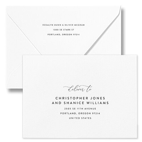 Blooming Botanical Save The Date Card Euro Envelopes White Midnight Both Recipient and Return Addresses Luxe Signature
