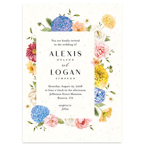 Blooming Dahlias Wedding Invitations Regency Blue Signature Blank No Standard