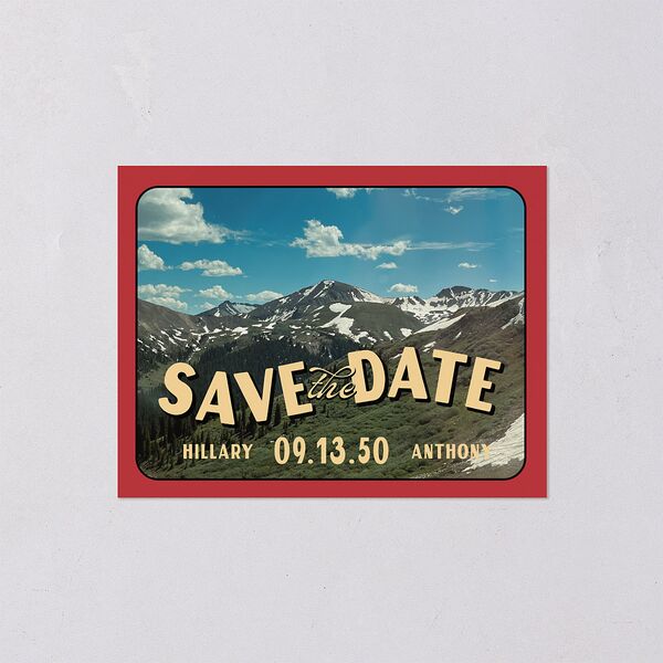 Retro Destination Postcard Inspired Save the Date Petite Cards Red Clay Signature smooth Blank No Standard