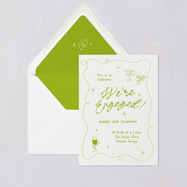 Whimsical Dancing Cocktails Engagement Party Euro Envelope Liners Pear Luxe