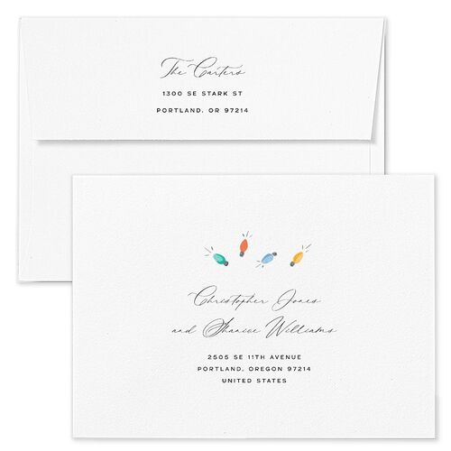 Whimsical Drawn Holiday Lights Holiday Card Envelopes White Sapphire Both Recipient and Return Addresses Standard Signature