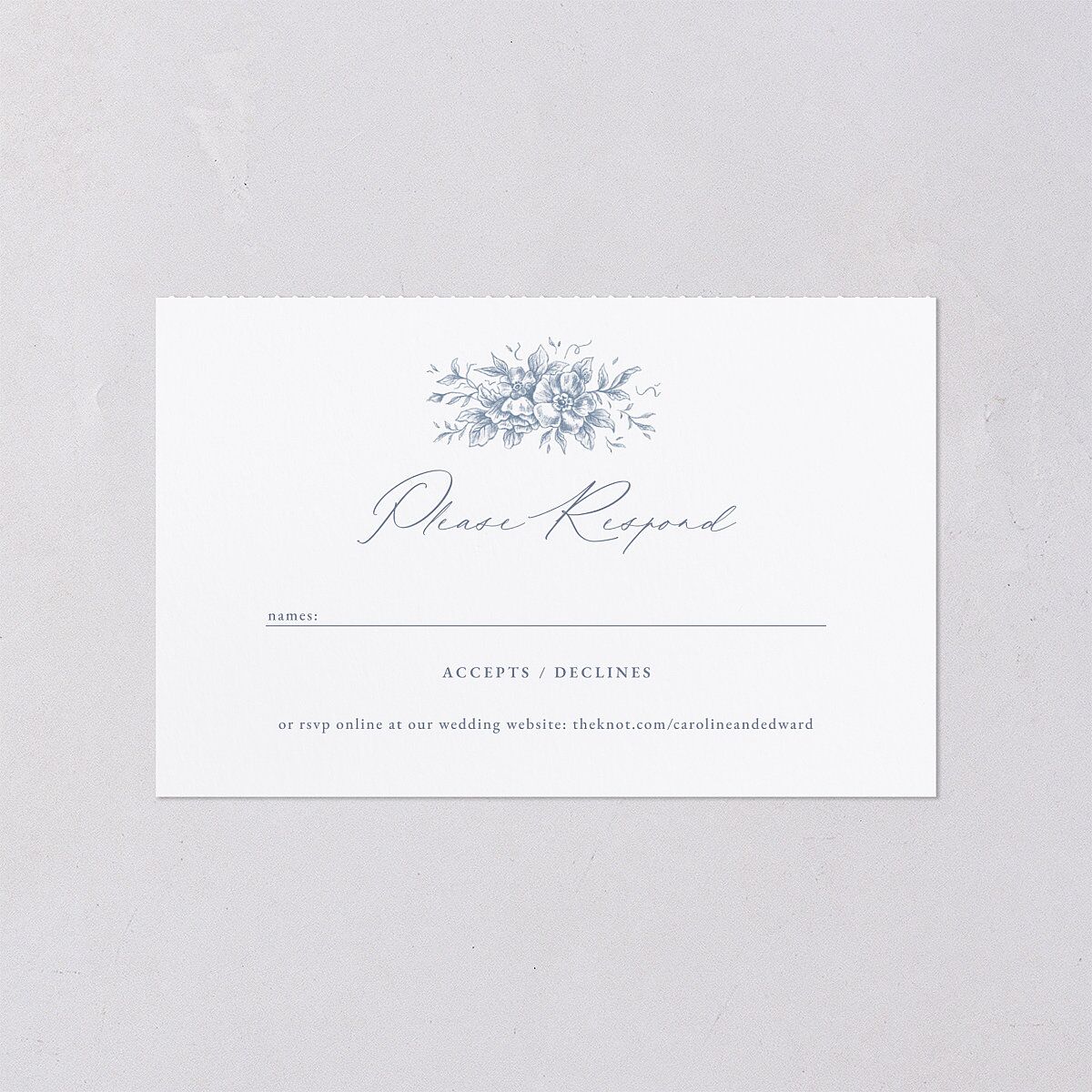 Antique Victorian Botanical All-in-One Wedding Invitations Dusty Blue Signature Light Both Recipient and Return Addresses No