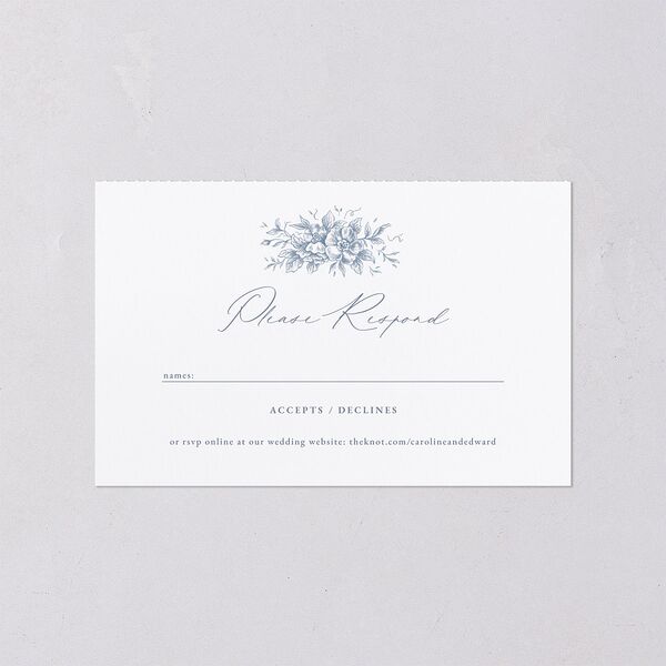Antique Victorian Botanical All-in-One Wedding Invitations Dusty Blue Signature Light Both Recipient and Return Addresses No