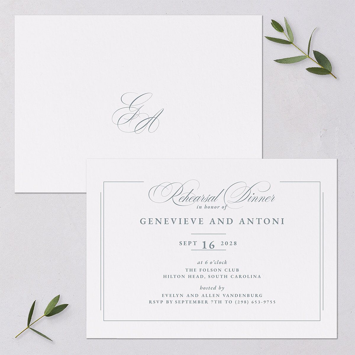 Elegant Photograph Rehearsal Dinner Invitations Dusty Blue Signature Blank Standard