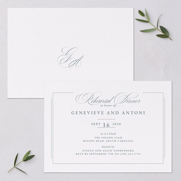 Elegant Photograph Rehearsal Dinner Invitations Dusty Blue Signature Blank Standard