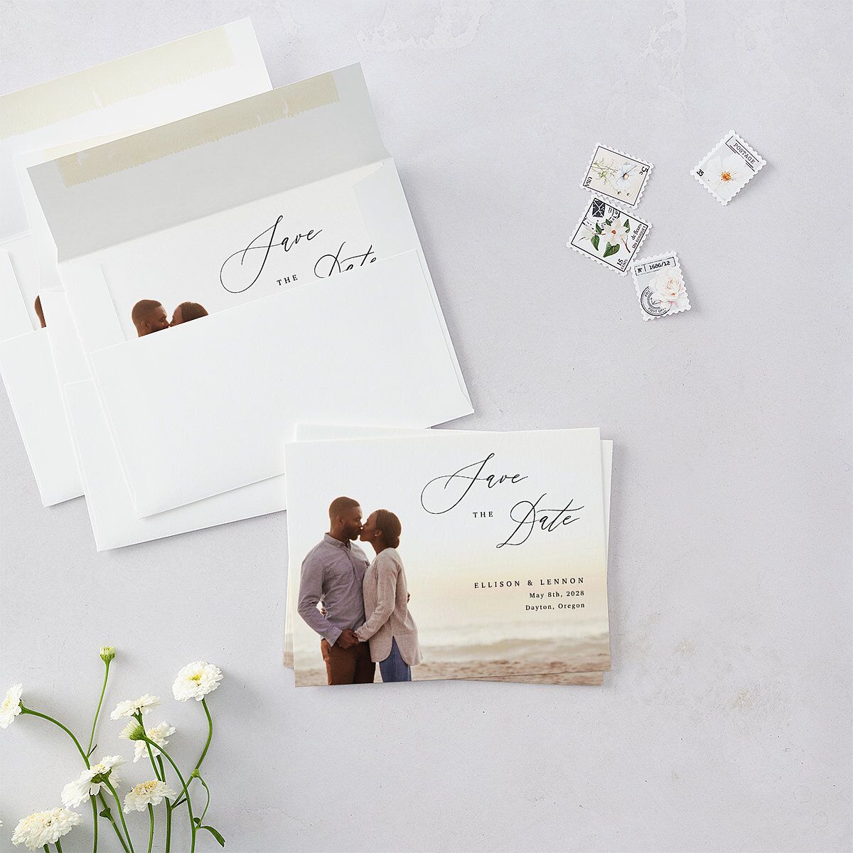 Minimal Calligraphy Save the Date Petite Cards Midnight Signature smooth Blank