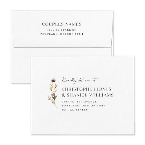 Simple Bohemian Wildflowers Thank You Card Envelopes Cotton Blue Standard Both Recipient and Return Addresses Signature