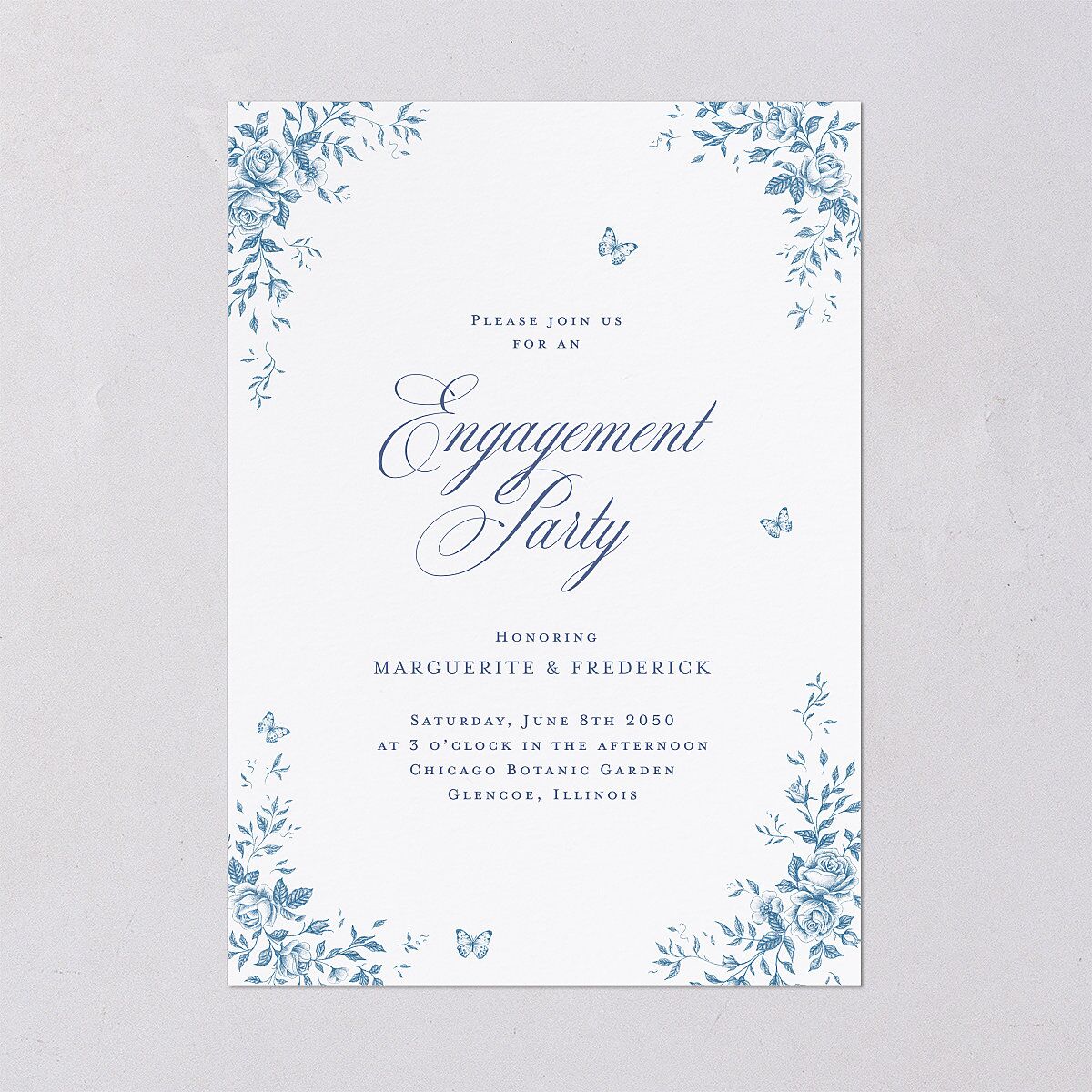 Elegant Rose Crest Engagement Party Invitations Sapphire Signature Blank Standard