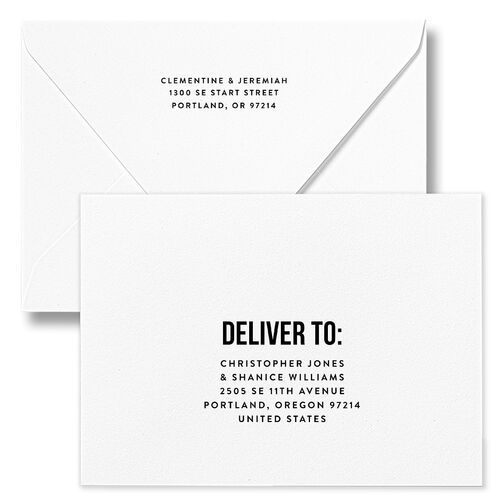 Bold Modern Announcement Save The Date Card Euro Envelopes White Pure White Both Recipient and Return Addresses Luxe Signature